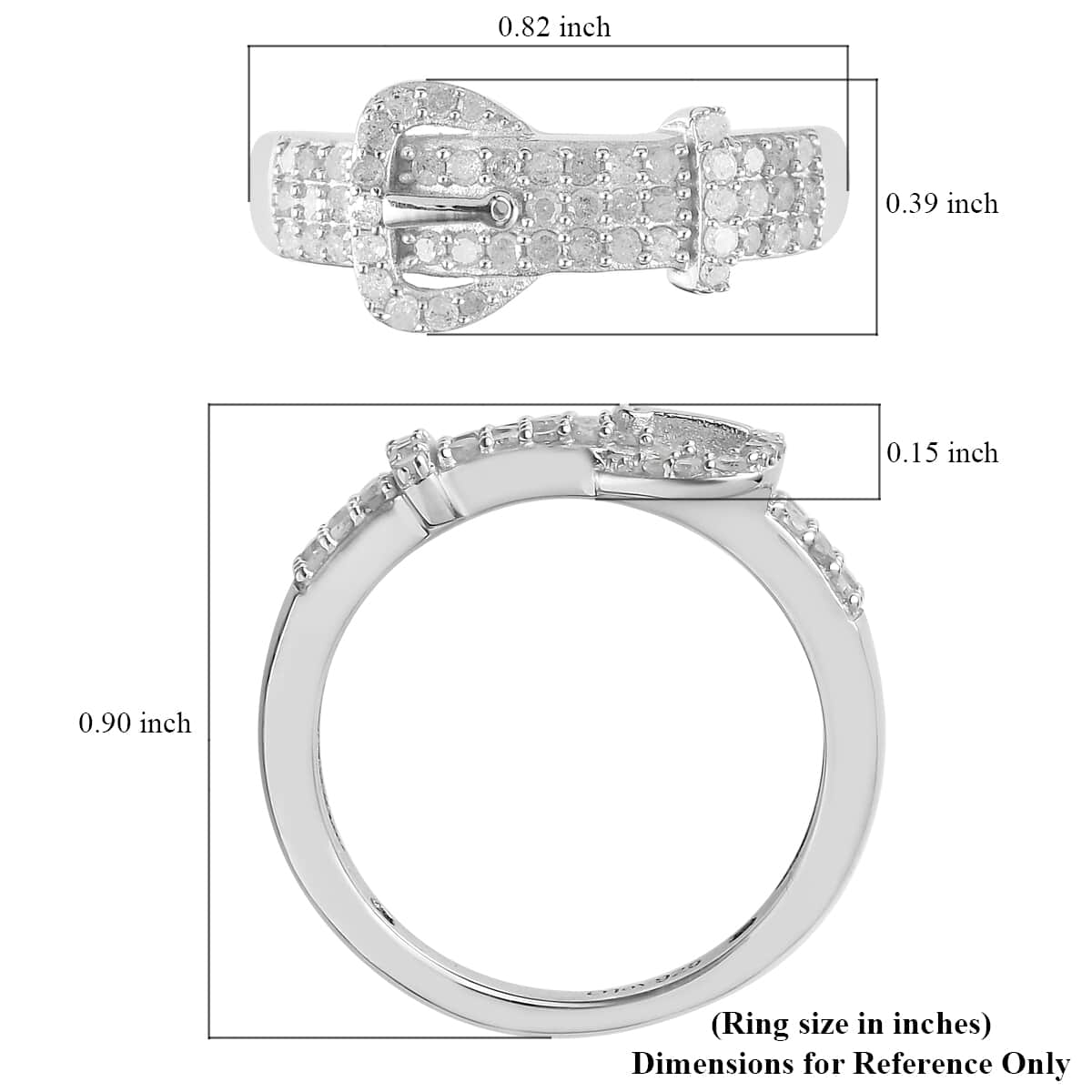 Diamond Buckle Ring in Rhodium and Platinum Over Sterling Silver (Size 7.0) 0.50 ctw image number 5