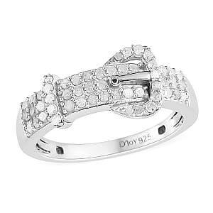 Diamond Buckle Ring in Rhodium & Platinum Over Sterling Silver (Size 8.0) 0.50 ctw