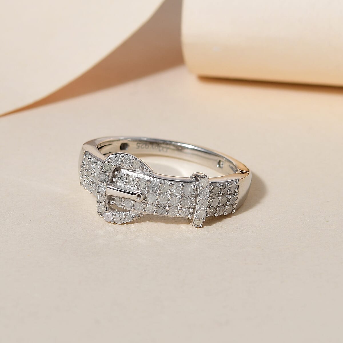 Diamond Buckle Ring in Rhodium & Platinum Over Sterling Silver (Size 8.0) 0.50 ctw image number 1