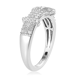 Diamond Buckle Ring in Rhodium & Platinum Over Sterling Silver (Size 8.0) 0.50 ctw