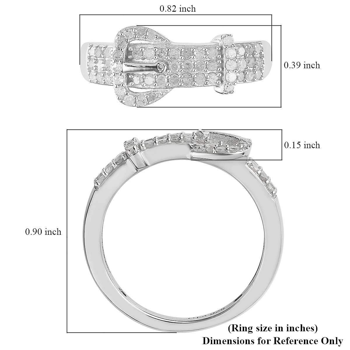 Diamond Buckle Ring in Rhodium & Platinum Over Sterling Silver (Size 8.0) 0.50 ctw image number 5