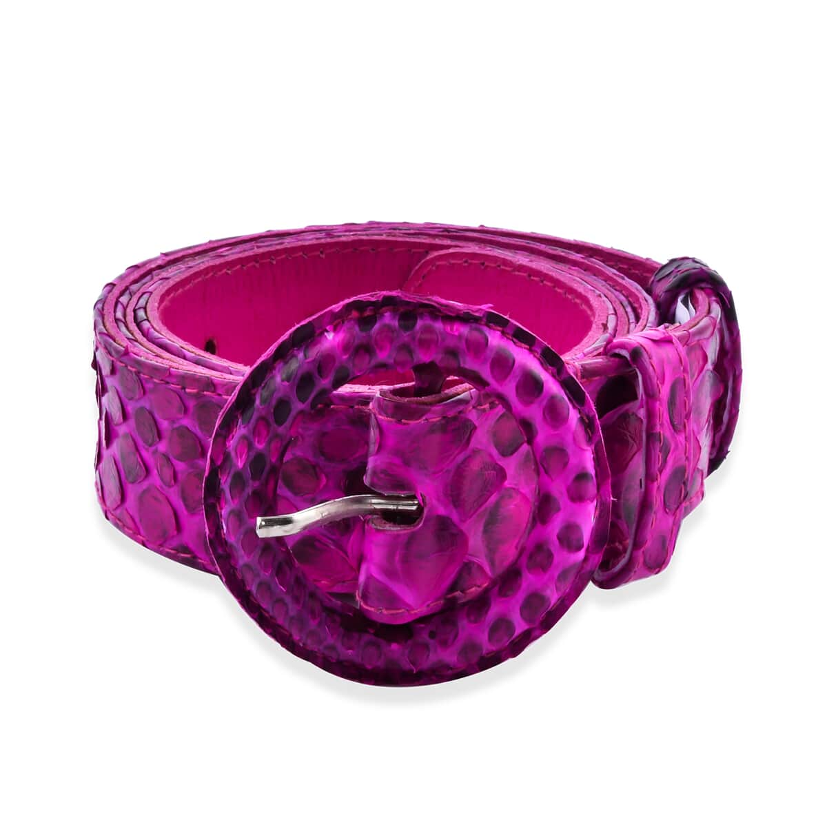 The Pelle Collection Fuchsia 100% Genuine Python Leather Women's Belt - S-M image number 2