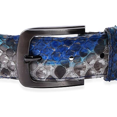 The Pelle Collection Peacock Blue 100% Genuine Python Leather Men's Belt S-M | Genuine Leather Belt for Jeans | Leather Belt for Men