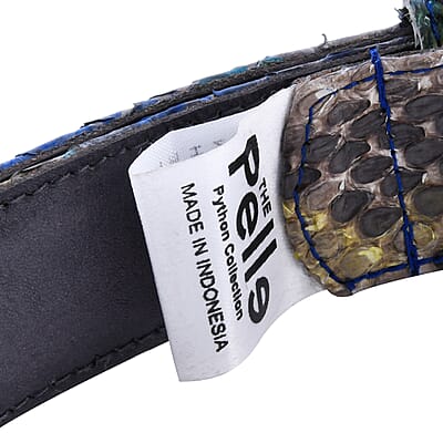 The Pelle Collection Peacock Blue 100% Genuine Python Leather Men's Belt S-M | Genuine Leather Belt for Jeans | Leather Belt for Men