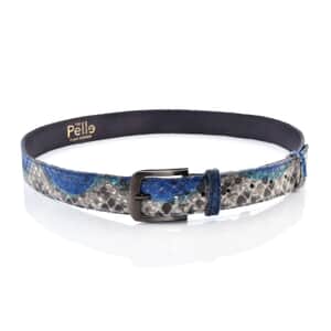 The Pelle Collection Peacock Blue 100% Genuine Python Leather Men's Belt M-L | Genuine Leather Belt for Jeans | Leather Belt for Men