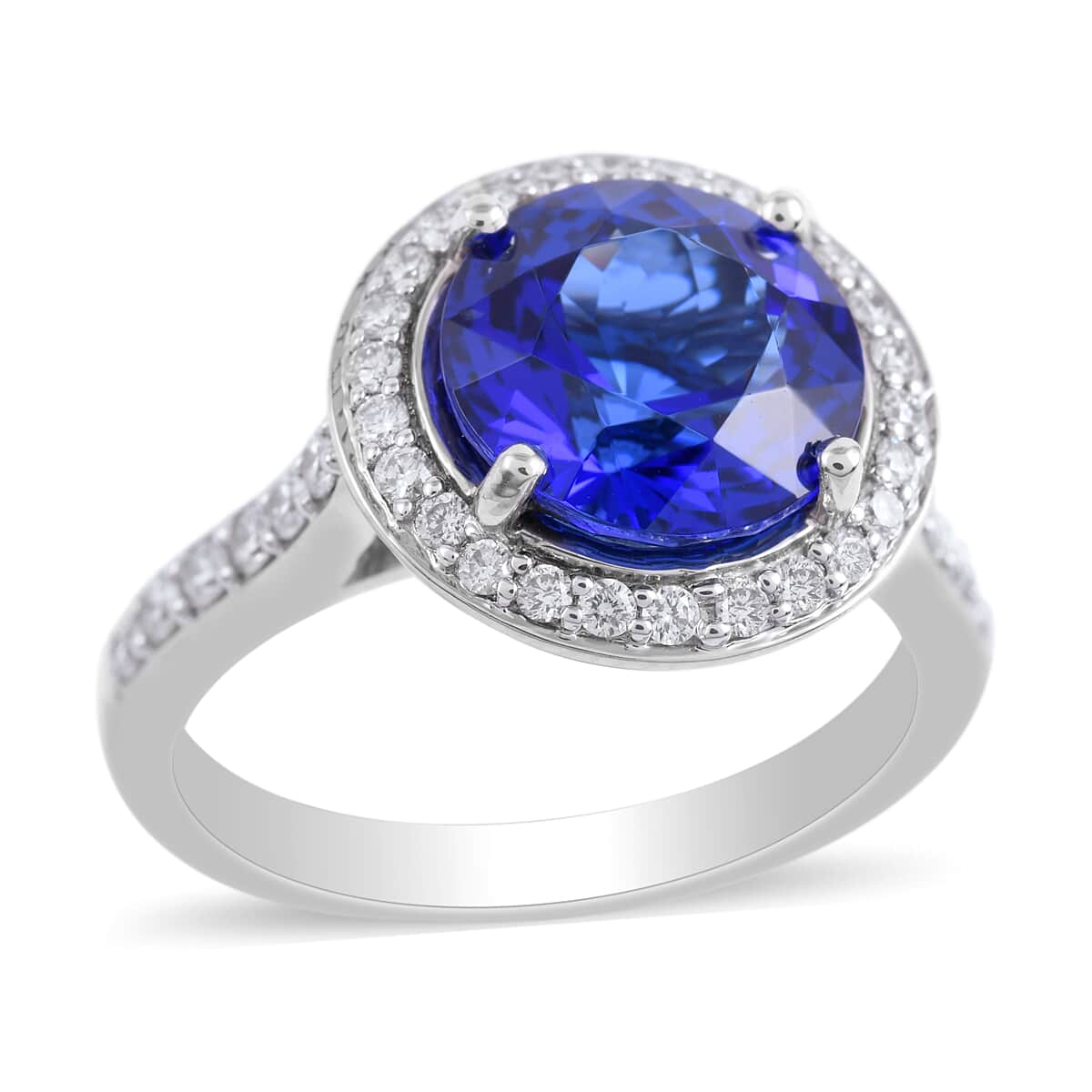 One Of A Kind RHAPSODY 950 Platinum AAAA Tanzanite and E-F VS Diamond Ring (Size 7.0) 7.95 Grams 4.15 ctw image number 0