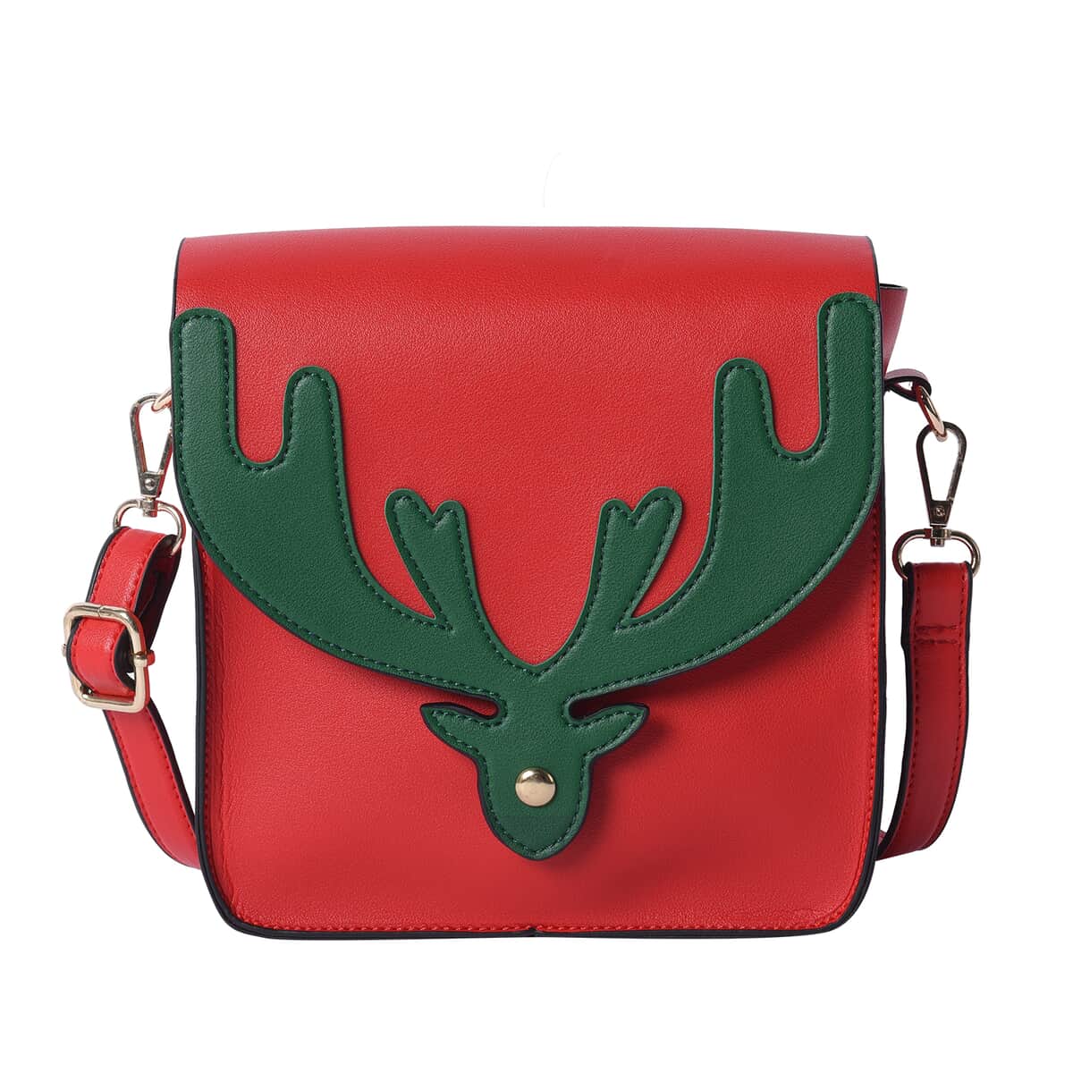 Red and Green Reindeer Antler Crossbody Bag with Detachable Adjustable Shoulder Strap image number 0