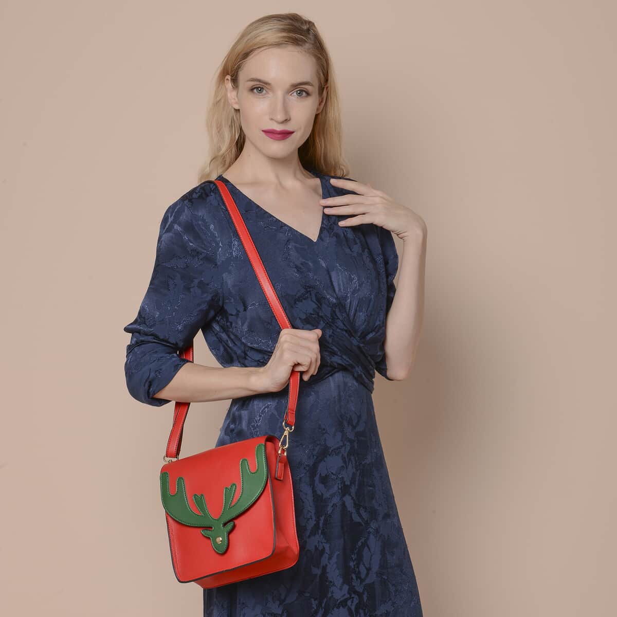 Red and Green Reindeer Antler Crossbody Bag with Detachable Shoulder Strap, Faux Leather Crossbody Bag for Women, Handbag, Perfect Pick for Christmas Party image number 1