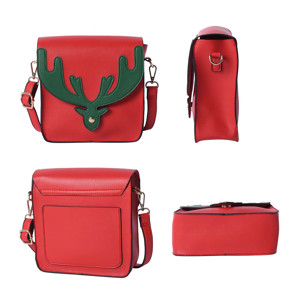 Red and Green Reindeer Antler Crossbody Bag with Detachable Shoulder Strap, Faux Leather Crossbody Bag for Women, Handbag, Perfect Pick for Christmas Party image number 4