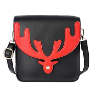 Black and Red Reindeer Antler Crossbody Bag with Detachable Shoulder Strap, Faux Leather Crossbody Bag for Women, Handbag, Perfect Pick for Christmas Party