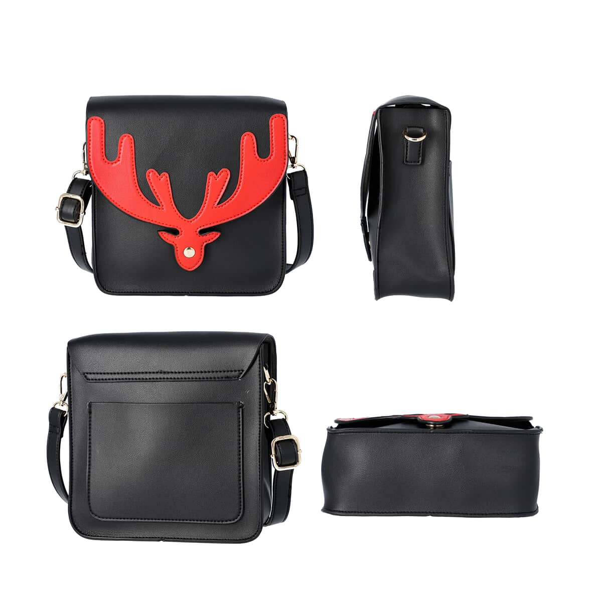 Black and Red Reindeer Antler Crossbody Bag with Detachable Shoulder Strap, Faux Leather Crossbody Bag for Women, Handbag, Perfect Pick for Christmas Party image number 4