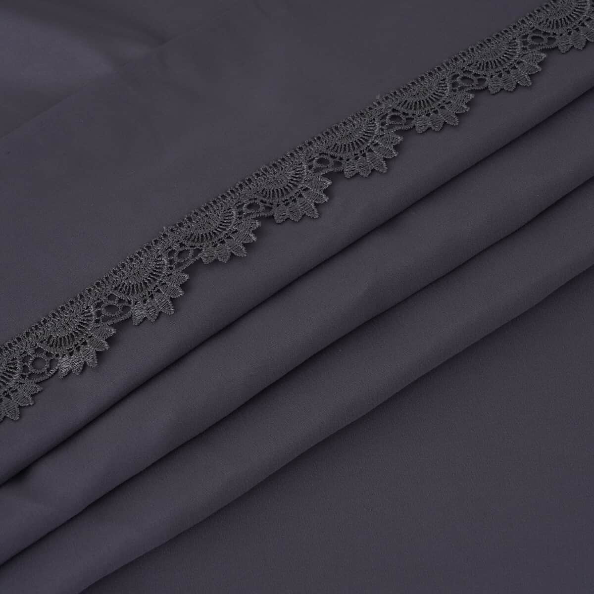 HOMESMART Gray Lace Embroidered Microfiber 6 pc Sheet Set - (with 14 inch Deep Pocket)- Queen image number 5