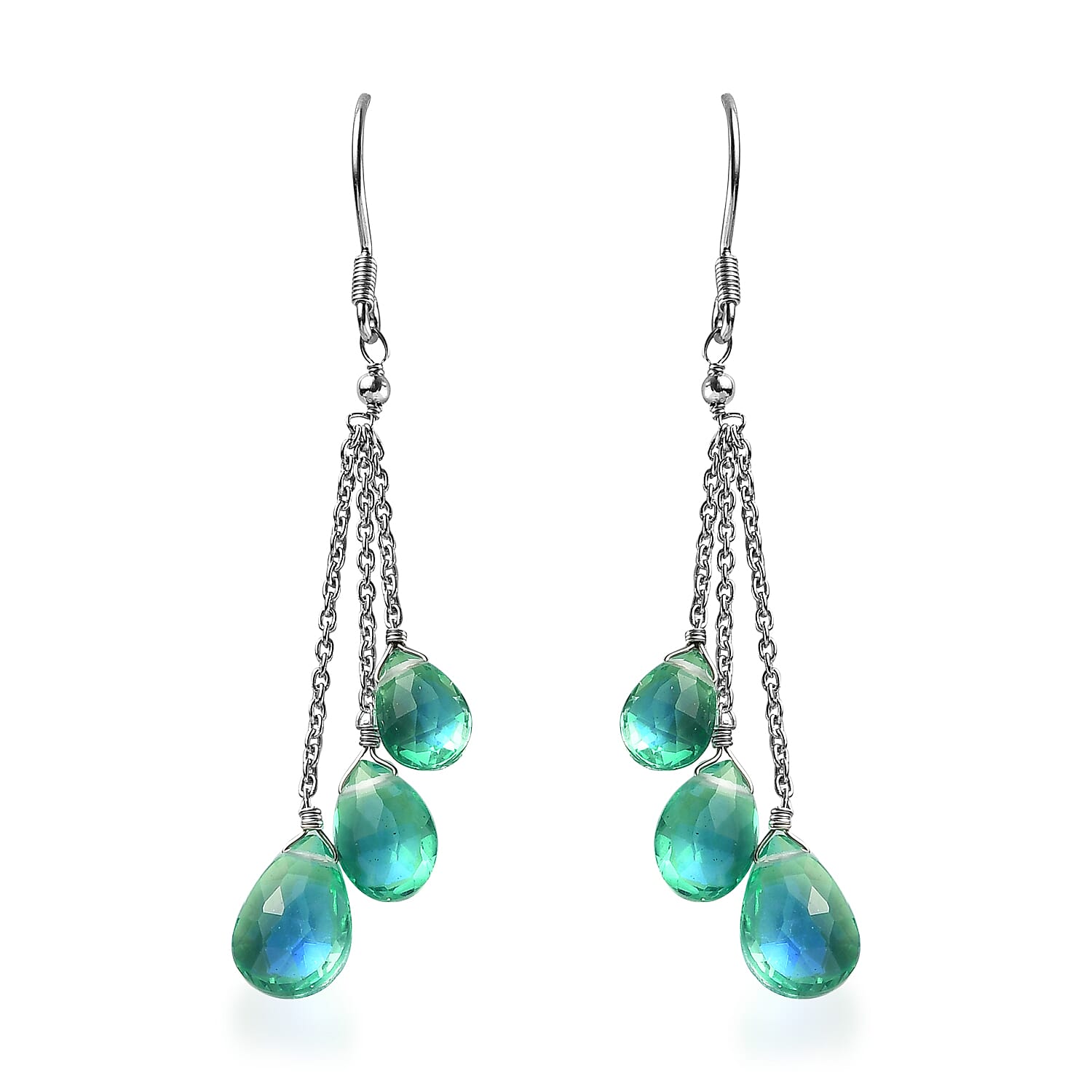 Peacock Quartz (Triplet) Drop Earrings in Sterling Silver 14.75 ctw