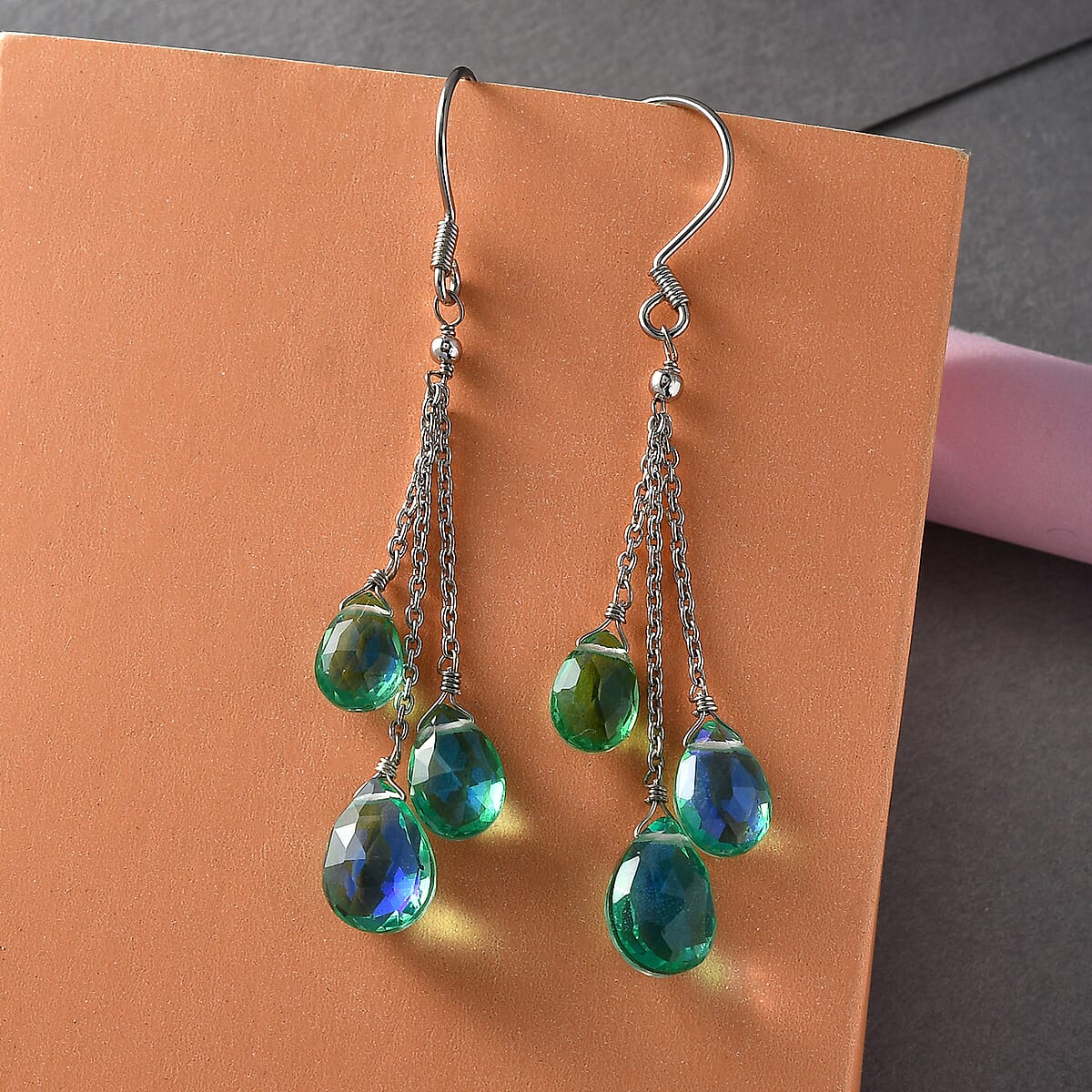 Peacock Quartz (Triplet) Drop Earrings in Sterling Silver 14.75 ctw image number 1