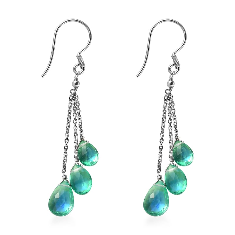 Peacock Quartz (Triplet) Drop Earrings in Sterling Silver 14.75 ctw
