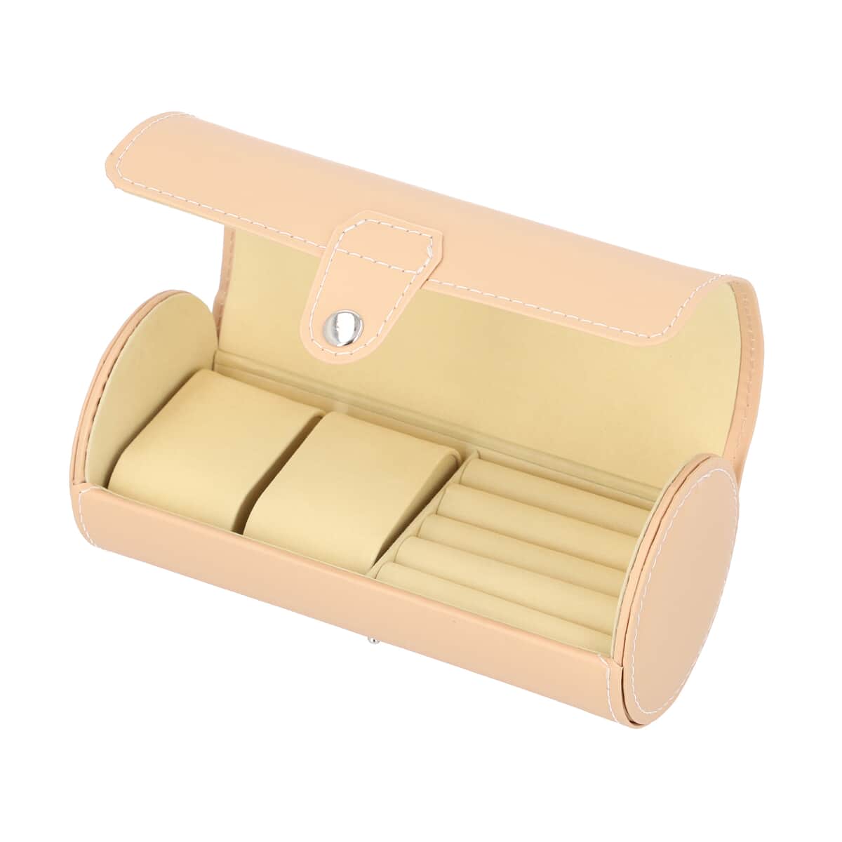 Beige Faux Leather Roll Style Jewelry Storage Box image number 5