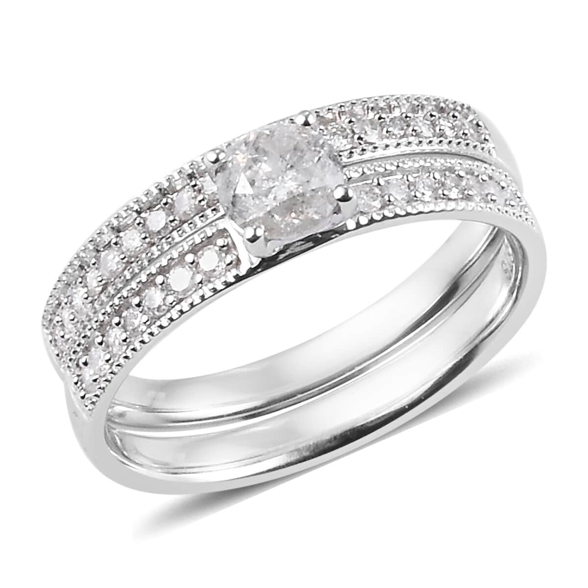 10K White Gold G-H I3 Diamond Set of 2 Ring (Size 8) 0.75 ctw image number 0