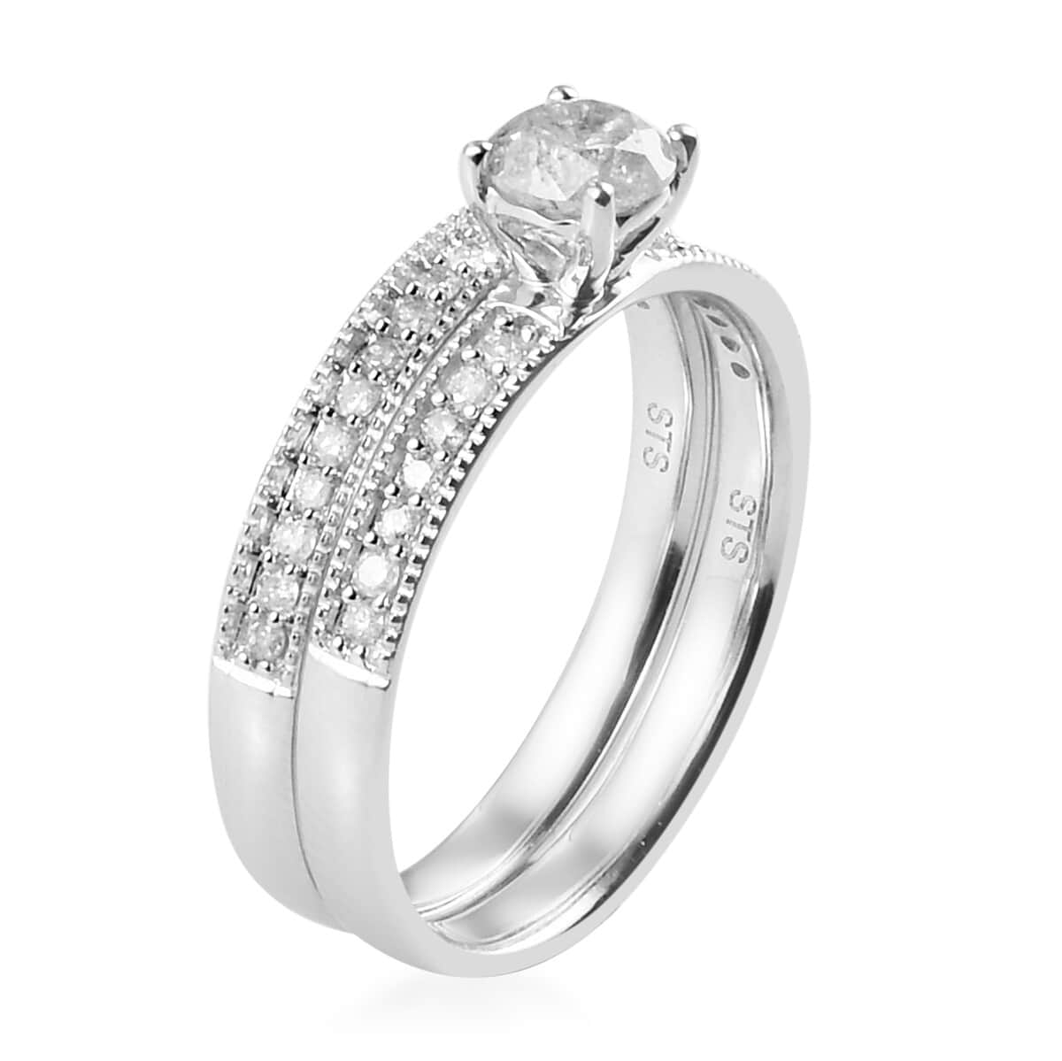 10K White Gold G-H I3 Diamond Set of 2 Ring (Size 8) 0.75 ctw image number 3