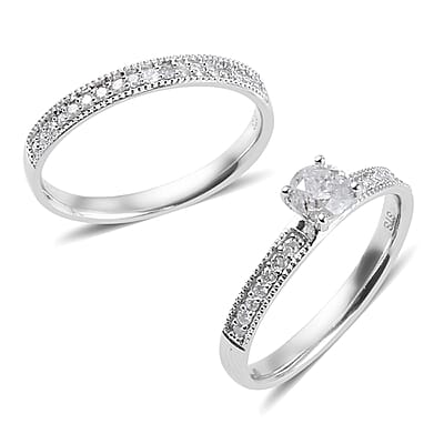 10K White Gold G-H I3 Diamond Set of 2 Ring (Size 7) 0.75 ctw