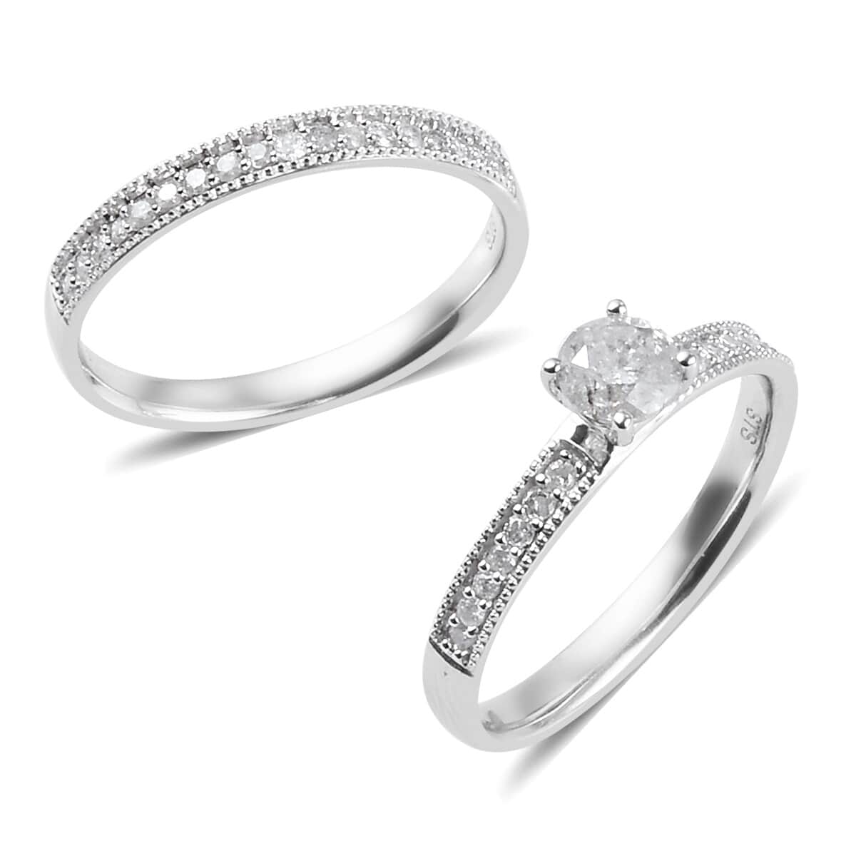 10K White Gold G-H I3 Diamond Set of 2 Ring (Size 7) 0.75 ctw image number 4