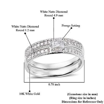10K White Gold G-H I3 Diamond Set of 2 Ring (Size 7) 0.75 ctw