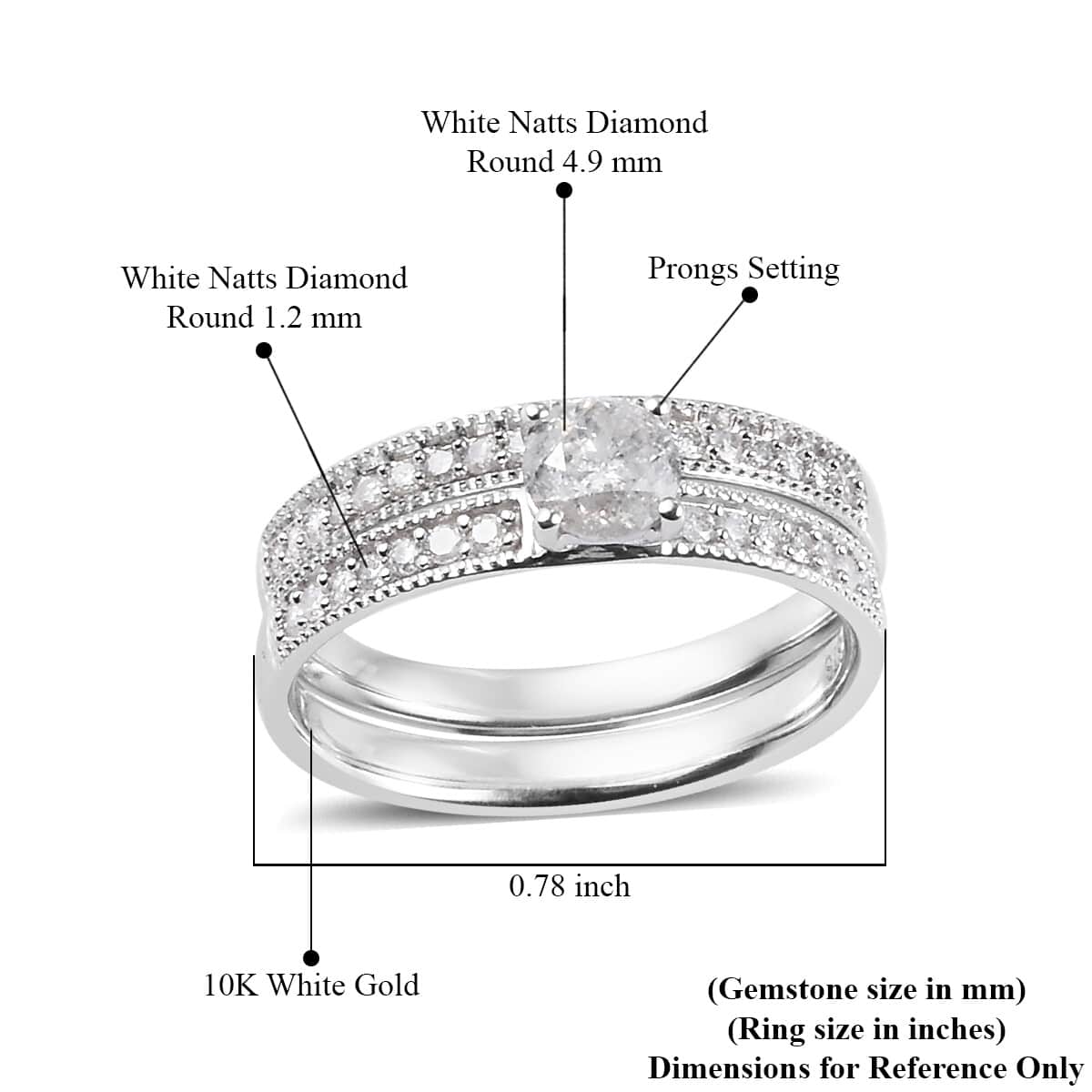 10K White Gold G-H I3 Diamond Set of 2 Ring (Size 8) 0.75 ctw image number 6