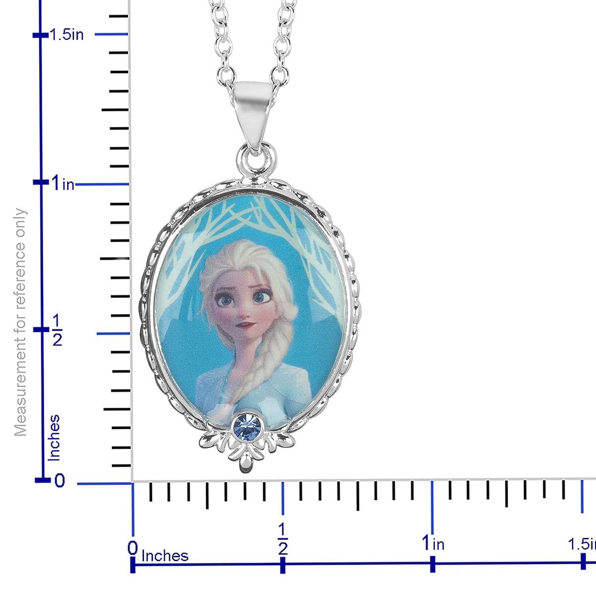 Disney Frozen Elsa Blue Austrian Crystal Pendant 16-18Inch in Silvertone image number 3