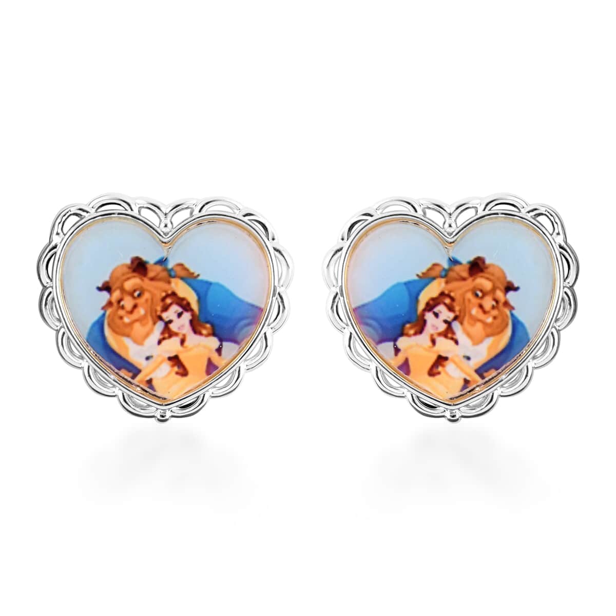 DISNEY Princess Belle 'Beauty and The Beast' Heart Earrings in Silvertone  image number 0