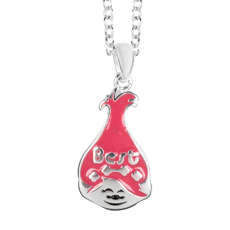 Set of 2 Dream Works Trolls 'Hug Time' Pendant Necklace 18 Inches in Silvertone