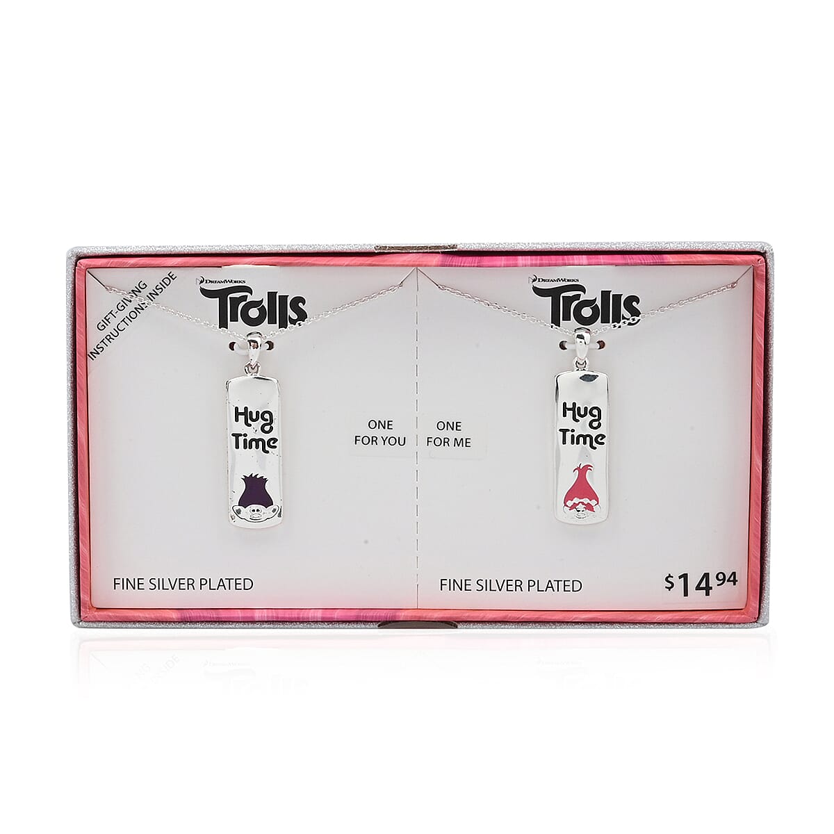 Set of 2 DreamWorks Trolls Silver Plated Poppy and Branch Best Friends Pendant Necklaces 18 Inches  in Silvertone image number 5