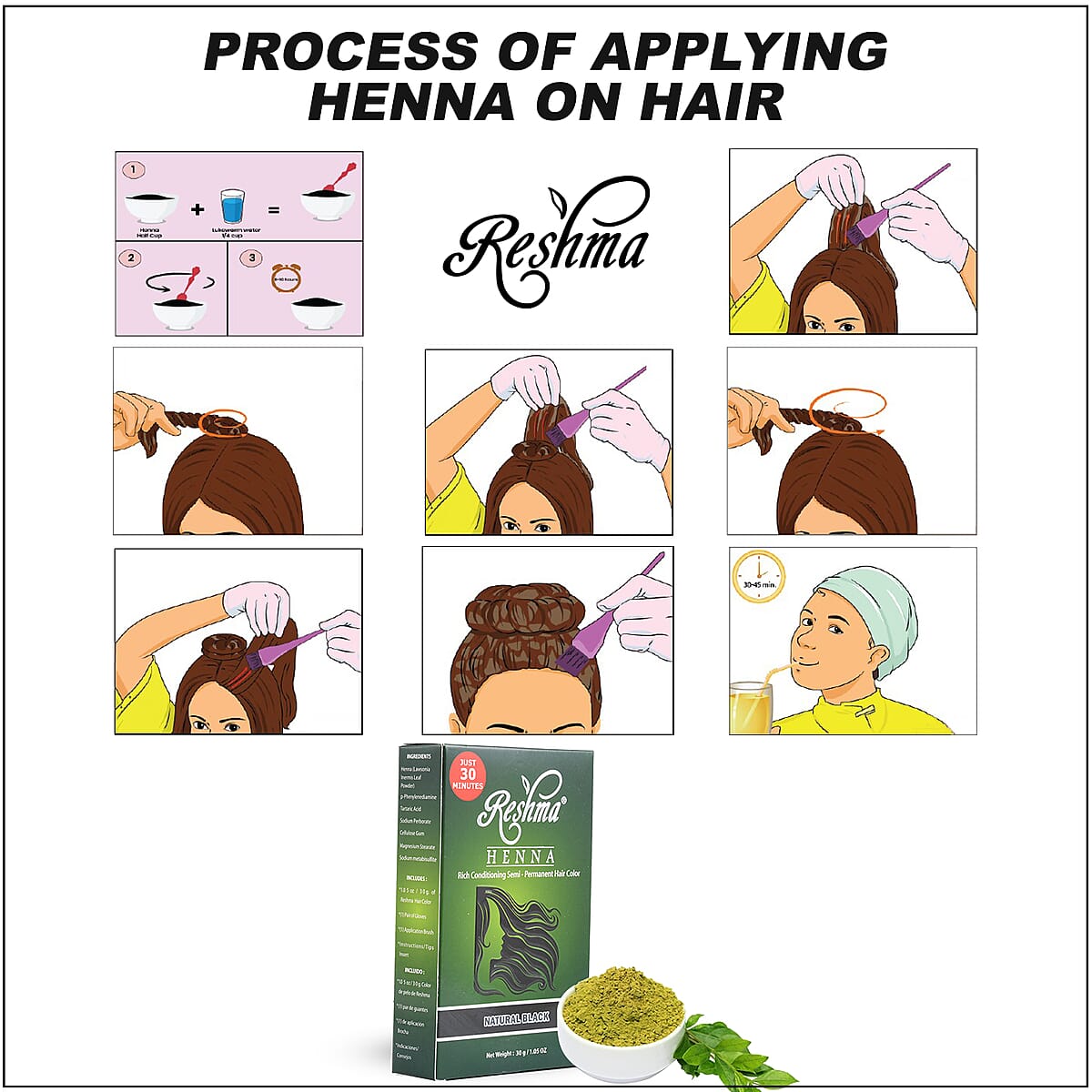 Reshma Henna Rich Conditioning Semi Permanent Hair Color -Natural Black image number 3