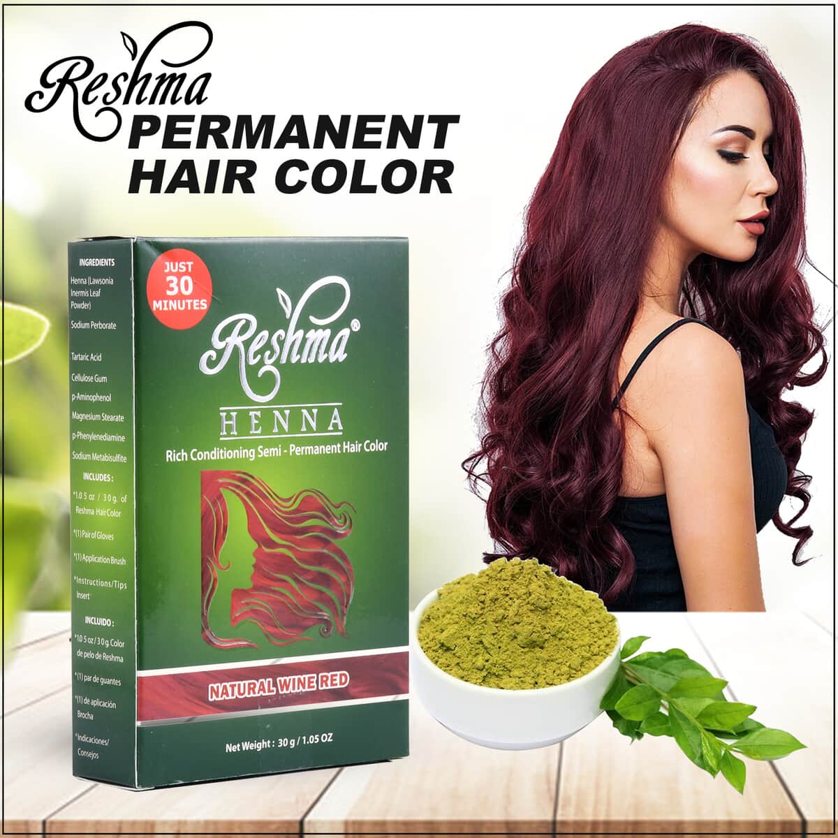 Reshma Henna Rich Conditioning Semi Permanent Hair Color -Natural Wine Red image number 1