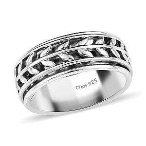 D'Joy Sterling Silver Leaf Spinner Ring, Anxiety Ring for Women, Fidget Rings for Anxiety for Women, Stress Relieving Anxiety Ring, Promise Rings (Size 10.0) (5.20 g)