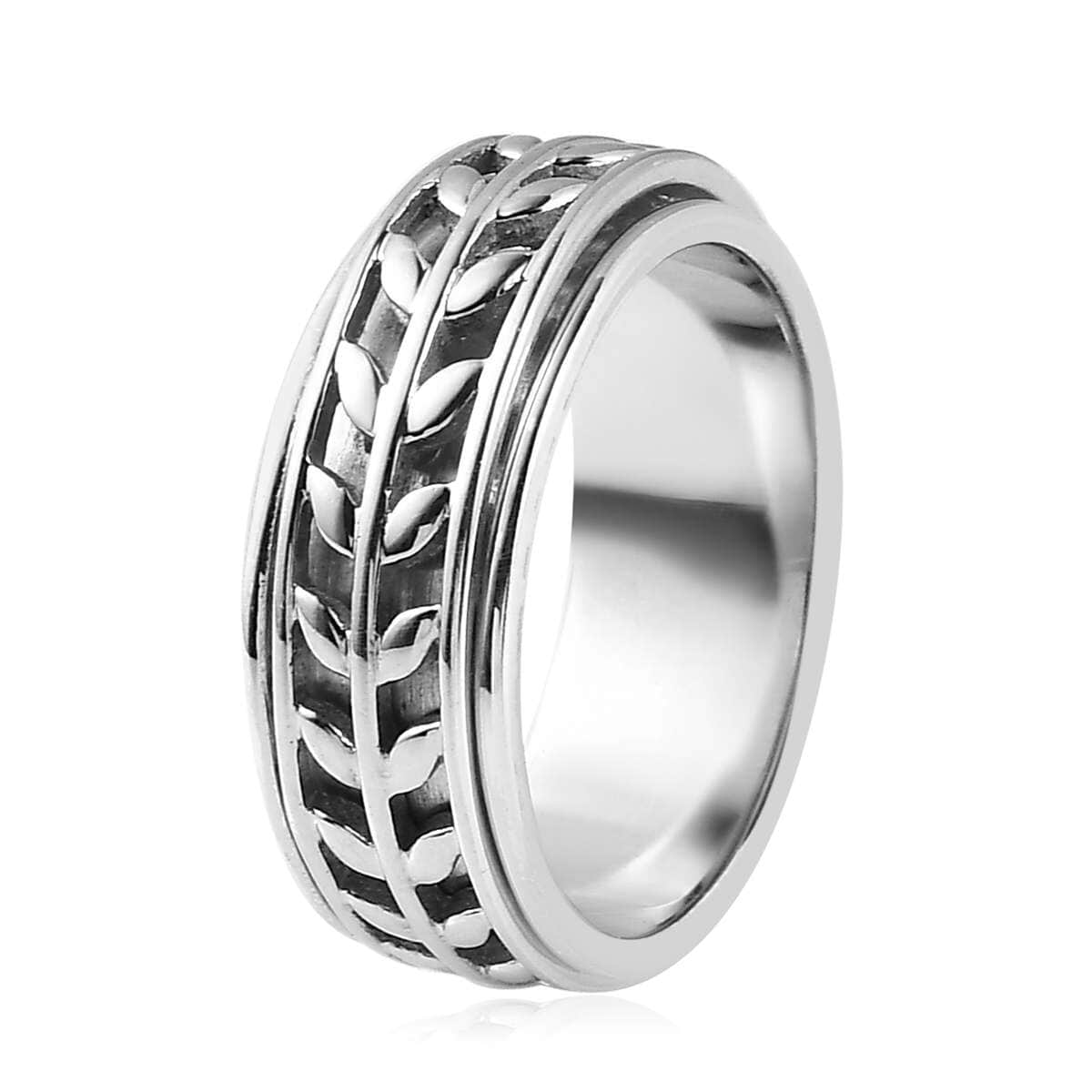 Sterling Silver Leaf Spinner Ring, Anxiety Ring for Women, Fidget Rings for Anxiety for Women, Stress Relieving Anxiety Ring, Promise Rings (Size 10.0) (5.20 g) image number 4