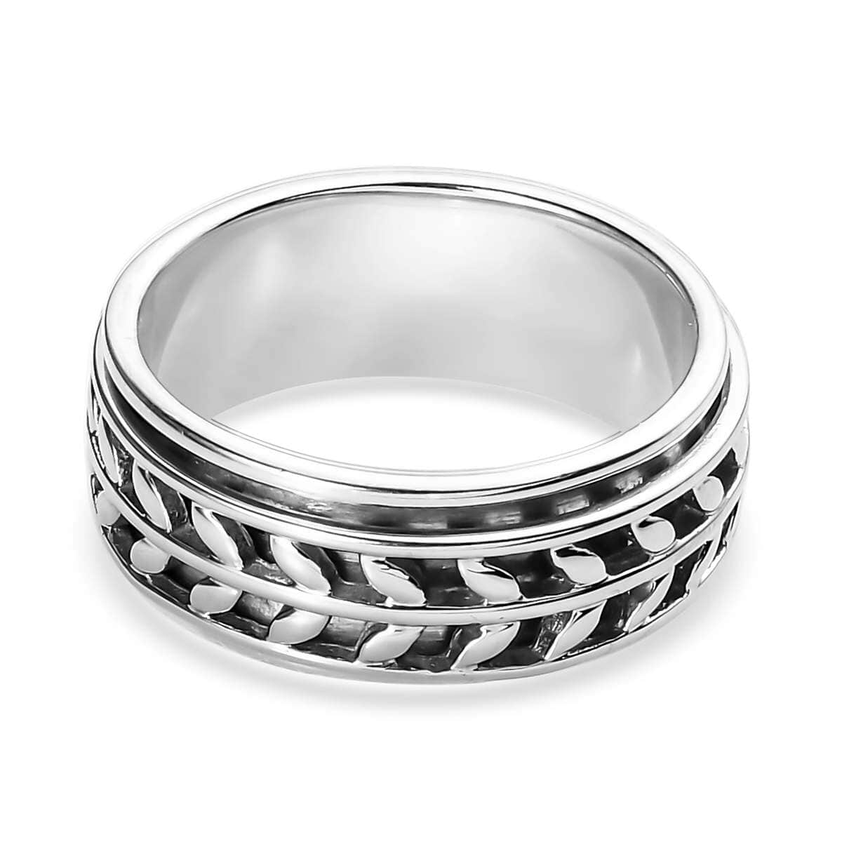 Sterling Silver Leaf Spinner Ring, Anxiety Ring for Women, Fidget Rings for Anxiety for Women, Stress Relieving Anxiety Ring, Promise Rings (Size 10.0) (5.20 g) image number 6
