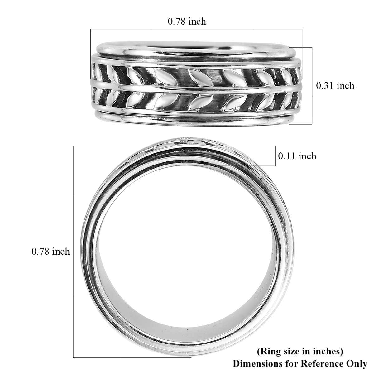 Sterling Silver Leaf Spinner Ring, Anxiety Ring for Women, Fidget Rings for Anxiety for Women, Stress Relieving Anxiety Ring, Promise Rings (Size 10.0) (5.20 g) image number 7