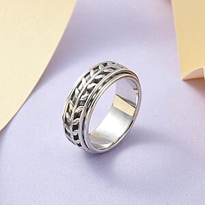 D'Joy Sterling Silver Leaf Spinner Ring, Anxiety Ring for Women, Fidget Rings for Anxiety for Women, Stress Relieving Anxiety Ring, Promise Rings (Size 7.0) (5.20 g)