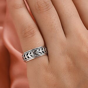 D'Joy Sterling Silver Leaf Spinner Ring, Anxiety Ring for Women, Fidget Rings for Anxiety for Women, Stress Relieving Anxiety Ring, Promise Rings (Size 8.0) (5.20 g)
