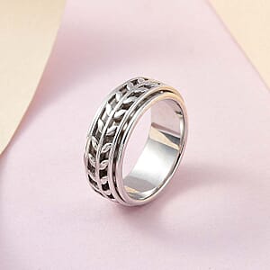 D'Joy Sterling Silver Leaf Spinner Ring, Anxiety Ring for Women, Fidget Rings for Anxiety for Women, Stress Relieving Anxiety Ring, Promise Rings (Size 8.0) (5.20 g)