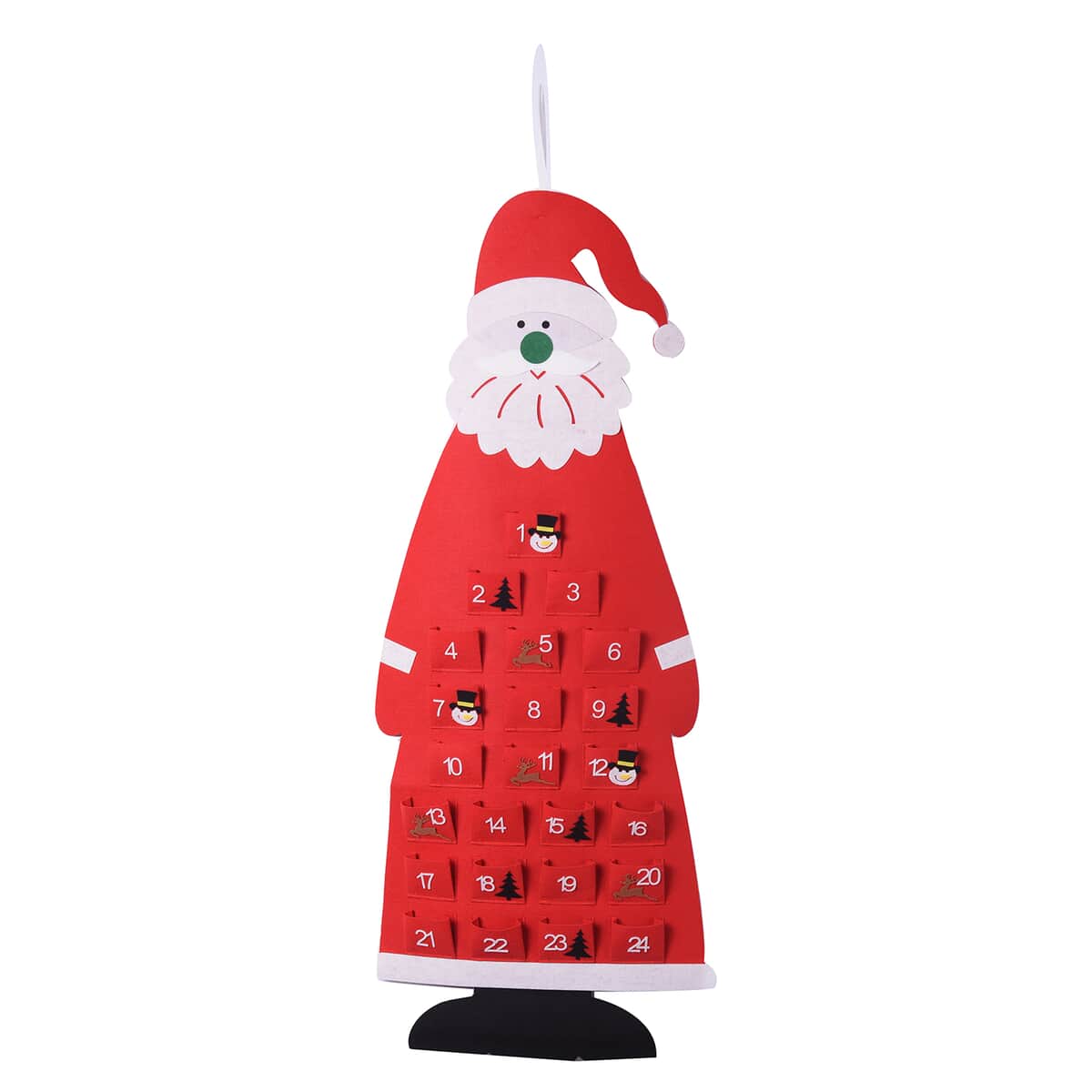 Santa Secret Gift Surprises Red, Black and White Polyester Felt 3D Santa Shaped Christmas Calendar image number 0