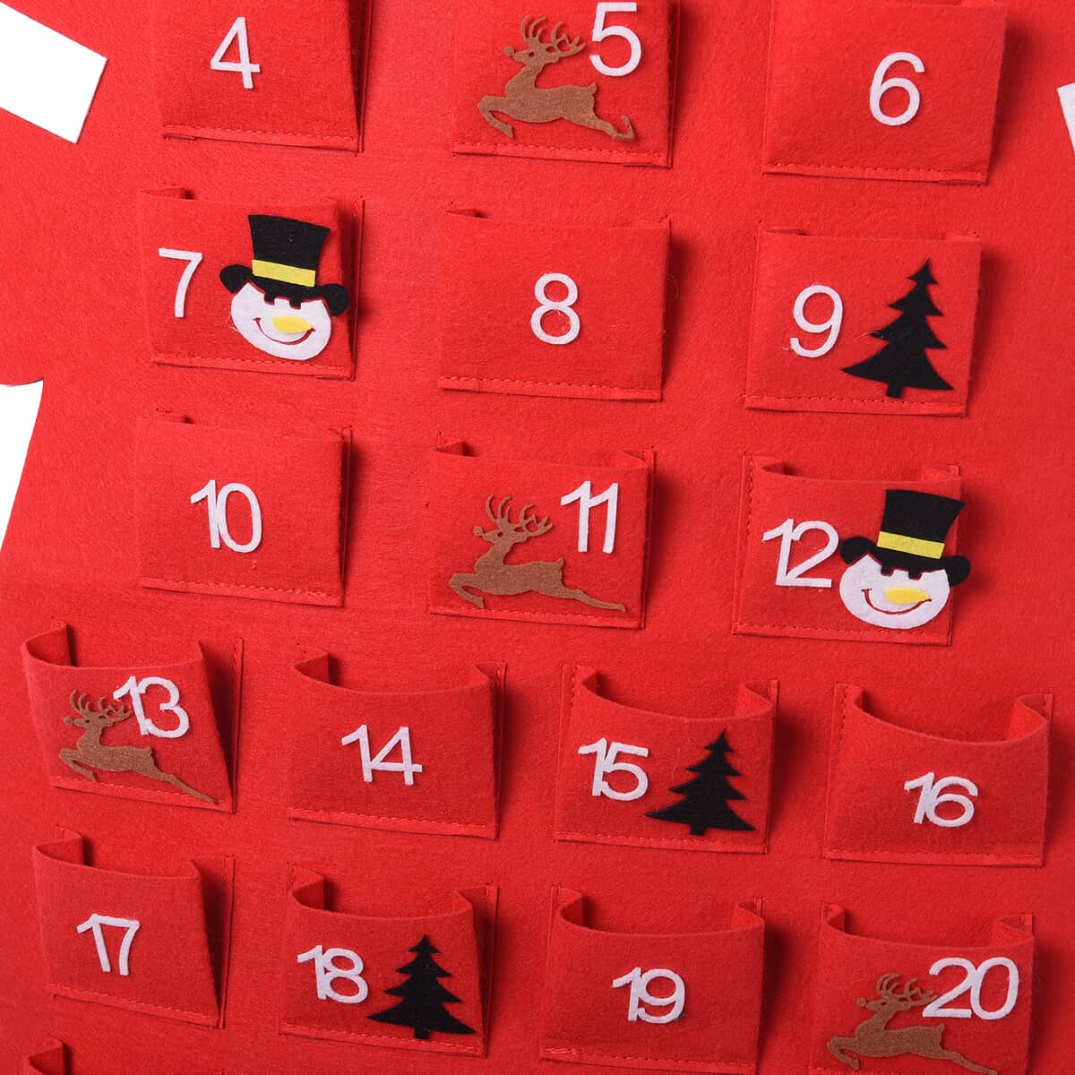Santa Secret Gift Surprises Red, Black and White Polyester Felt 3D Santa Shaped Christmas Calendar image number 2