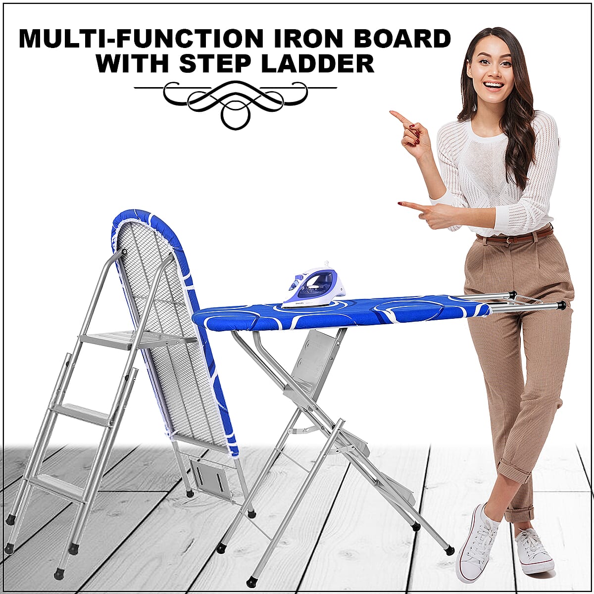Blue Multi-function Iron Board with Step Ladder image number 1