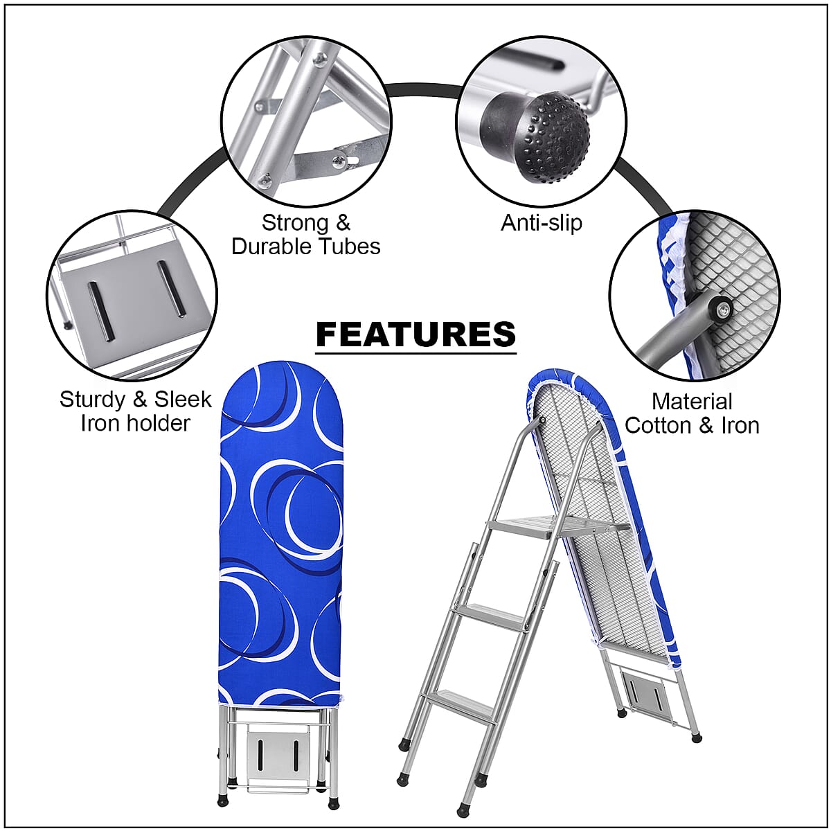 Blue Multi-function Iron Board with Step Ladder image number 2