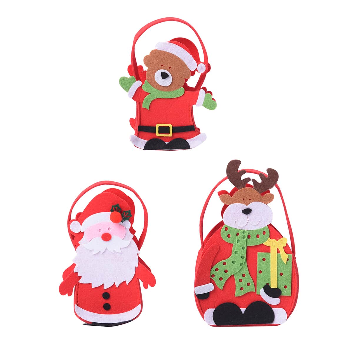 Set of 3 Christmas Decoration Polyester 3D Felt Santa, Beer and Deer Candy Bag image number 0