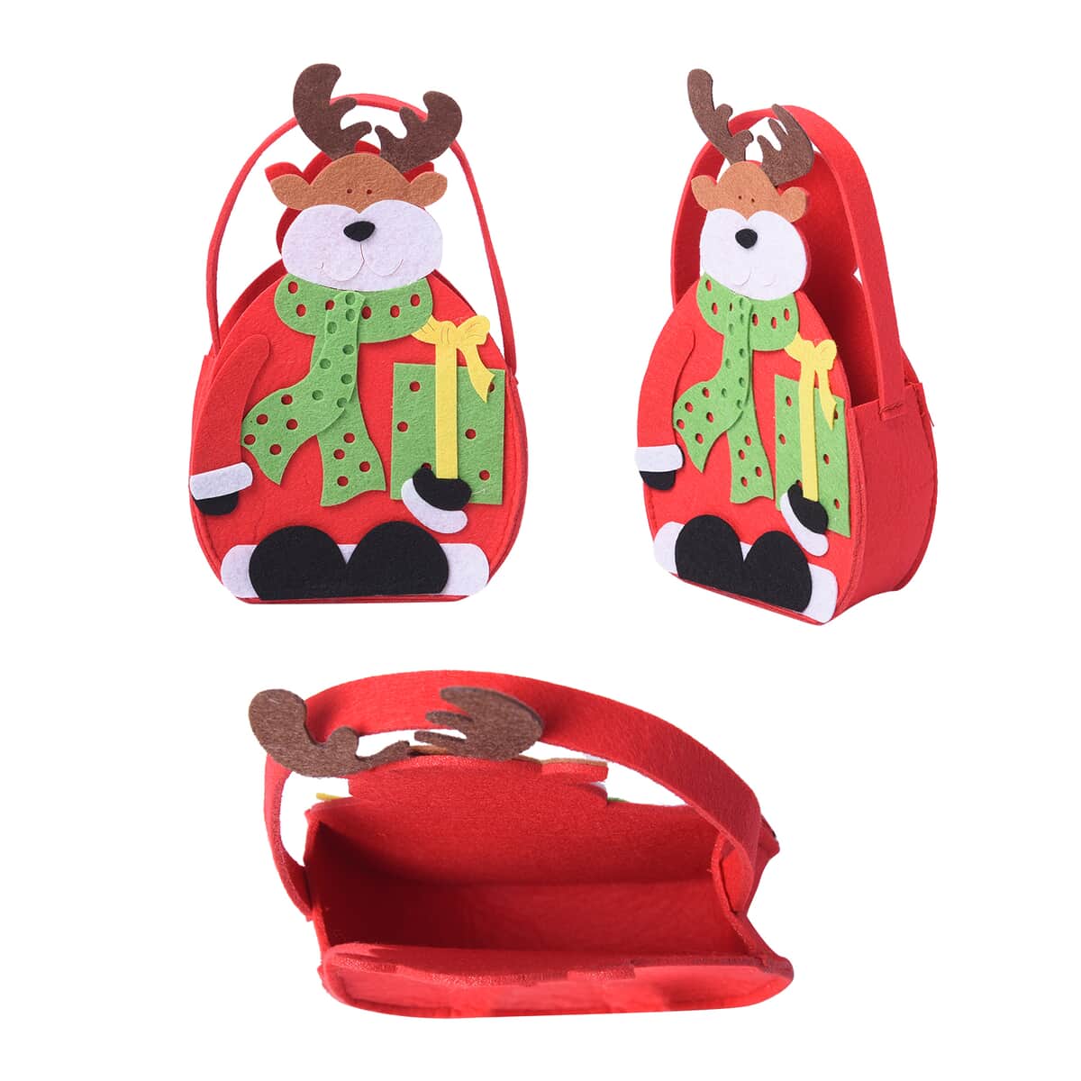 Set of 3 Christmas Decoration Polyester 3D Felt Santa, Beer and Deer Candy Bag image number 1