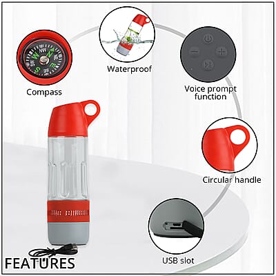 Red 2 in 1 Water Bottle with Bluetooth Speaker