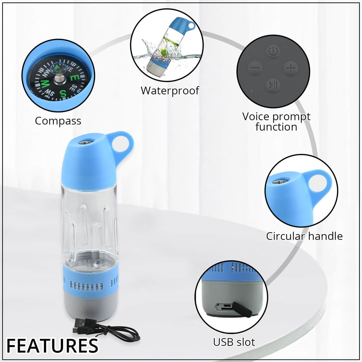 Blue 2 in 1 Water Bottle with Bluetooth Speaker image number 2