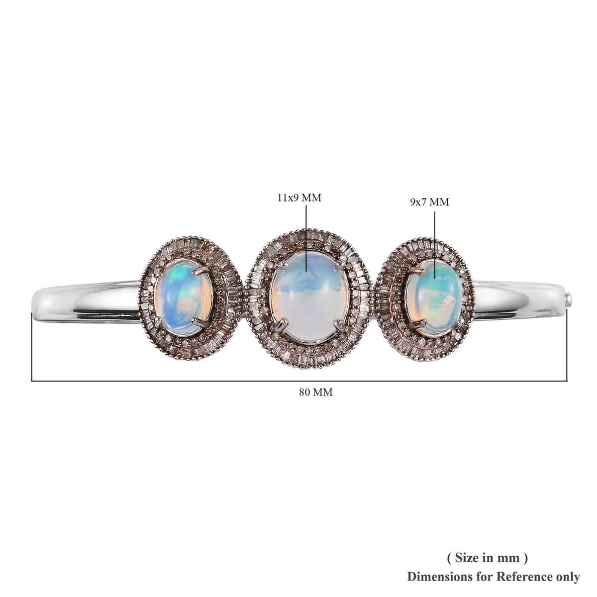 Ethiopian Welo Opal and Natural Champagne Diamond Bangle Bracelet in Platinum Over Sterling Silver (7.25 in) 6.35 ctw image number 5