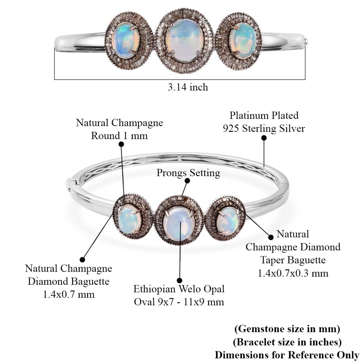 Ethiopian Welo Opal and Natural Champagne Diamond Bangle Bracelet in Platinum Over Sterling Silver (7.25 in) 6.35 ctw image number 6
