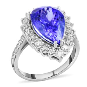 Rhapsody 950 Platinum AAAA Tanzanite and E-F VS Diamond Halo Ring (Size 7.0) 7.25 Grams 7.30 ctw